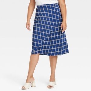 AVA & VIV NWOT Blue Plaid Midi Skirt Size 4X